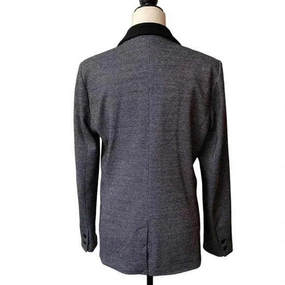 Ecru Dotted Knit Boyfriend Blazer Size 12 Black White Rib Collar Jacket - Picture 10 of 16